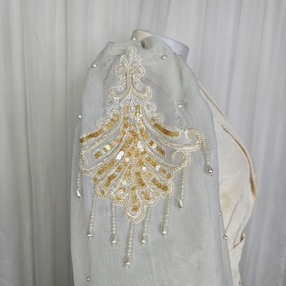 Vintage Nomi Rubinstein ivory puff sheer sleeve embellished jacket medium - Picture 8 of 16